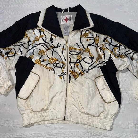 American Vintage Windbreaker Jacket Active Frontier Petite Medium Chain Print - Picture 3 of 10